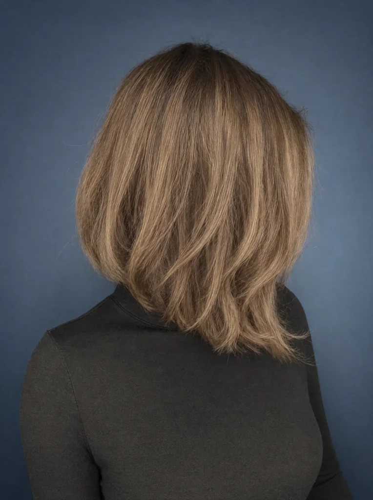 Voor: bob in een egale doffe donkerblonde kleur
