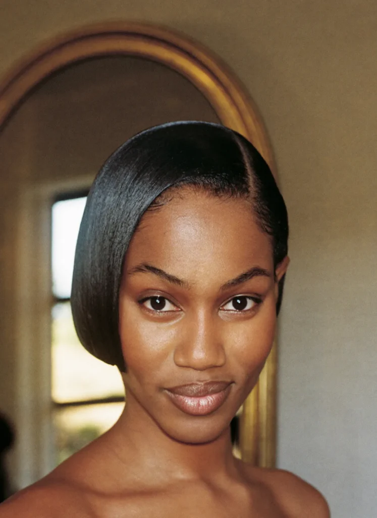 Woman with a sharp chin-length bob