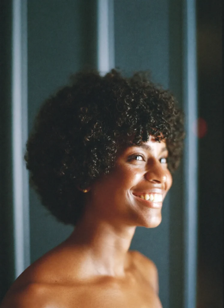 Woman with freshly cut natural curls