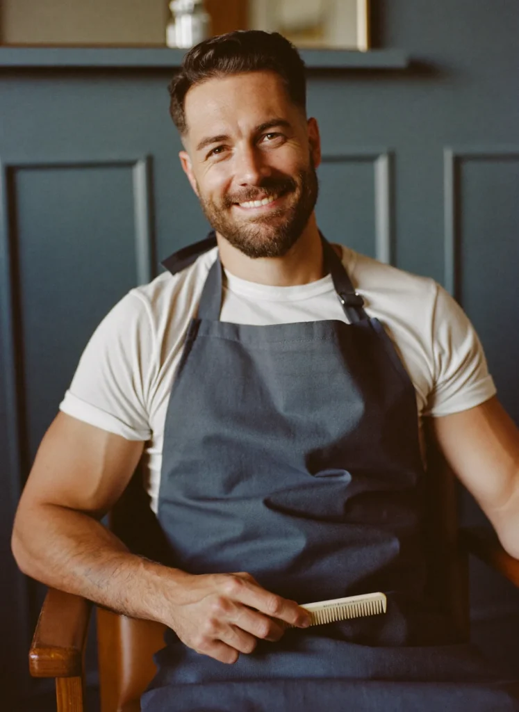 Portret van herenspecialist Tom Bakker met een kam